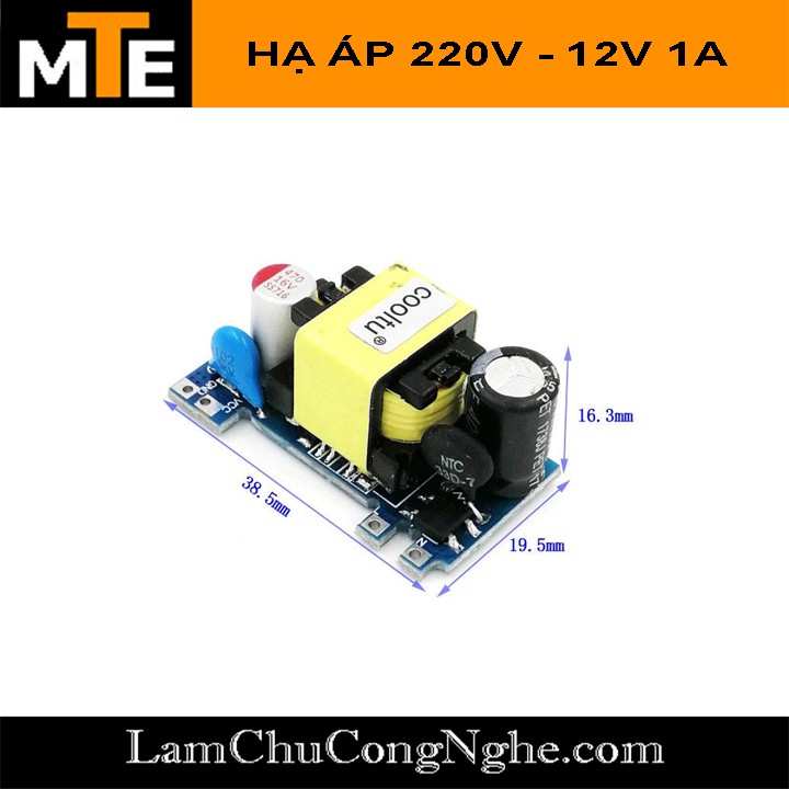 Mạch nguồn siêu mini 220V - 12V 1A 1 hàng chân - Module nguồn hạ áp cực nhỏ gọn thích hợp cho các dự án IOT