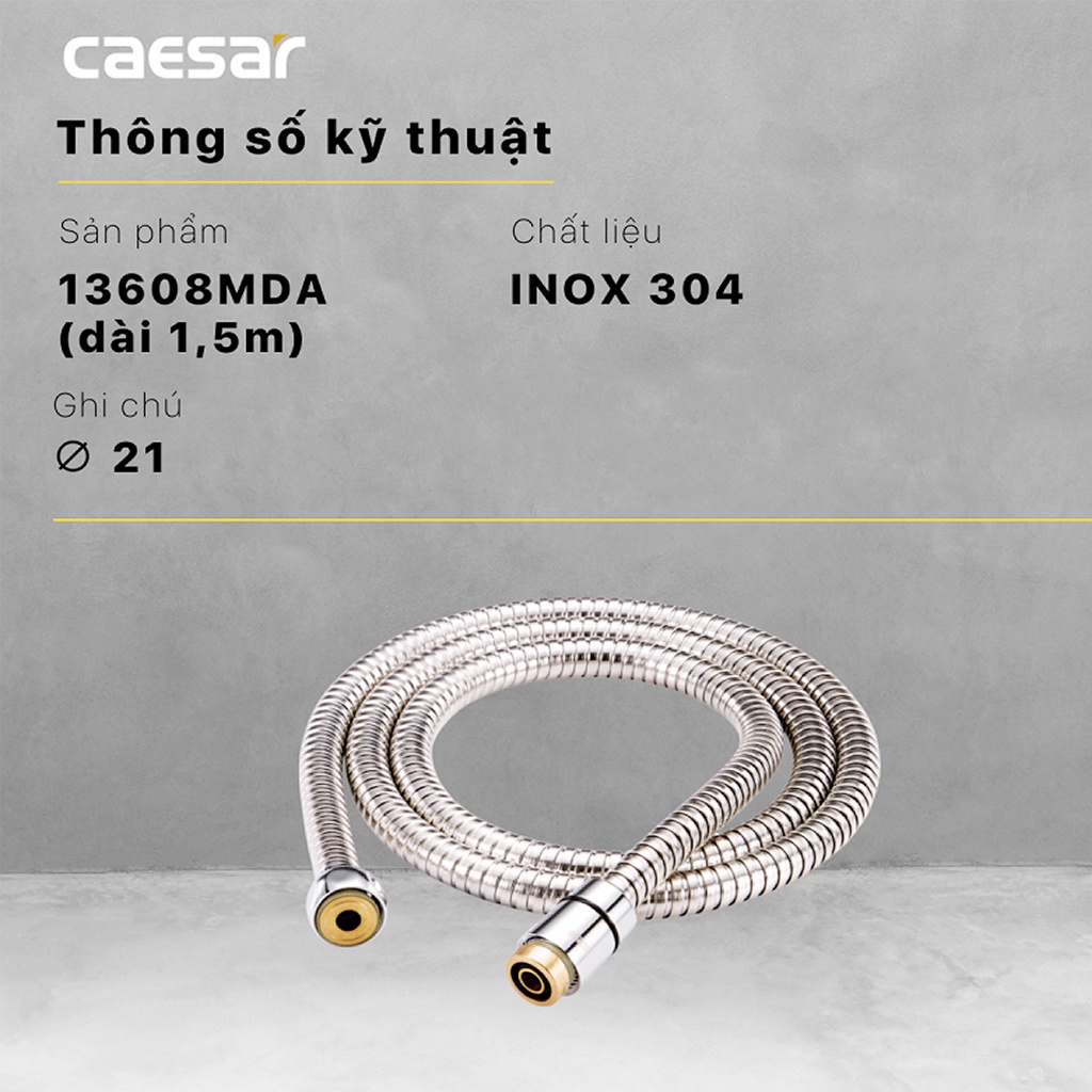 Dây sen tắm chống xoắn Caesar chính hãng dài 1,5m, inox 304, thích hợp cho các loại tay sen tắm