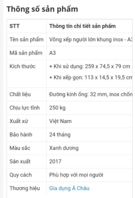 Bộ võng xếp inox cao cấp thương hiệu Á Châu