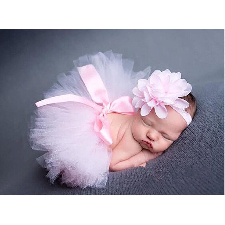 HGL♪0-24M Newborn Toddler Infant Baby Girl Tutu Clothes Skirt Headdress Flower Photography Prop 2PCS Outfit