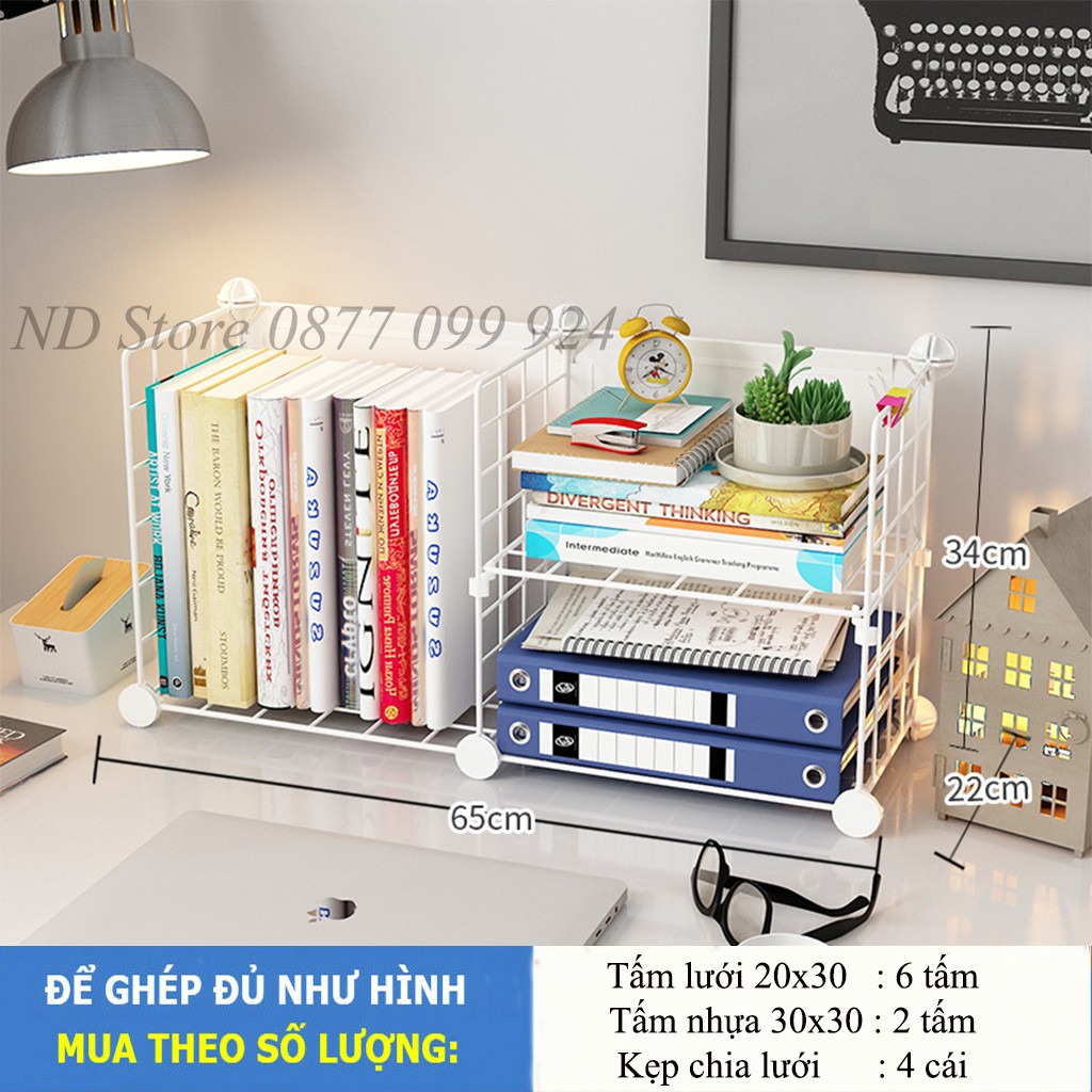 Kệ Sách Để Bàn Lắp Ghép Từ Tấm Lưới Thép Sơn Tĩnh Điện Chống Gỉ 2 Màu Đen Trắng Kích Thước Mỗi Tấm 20x30cm