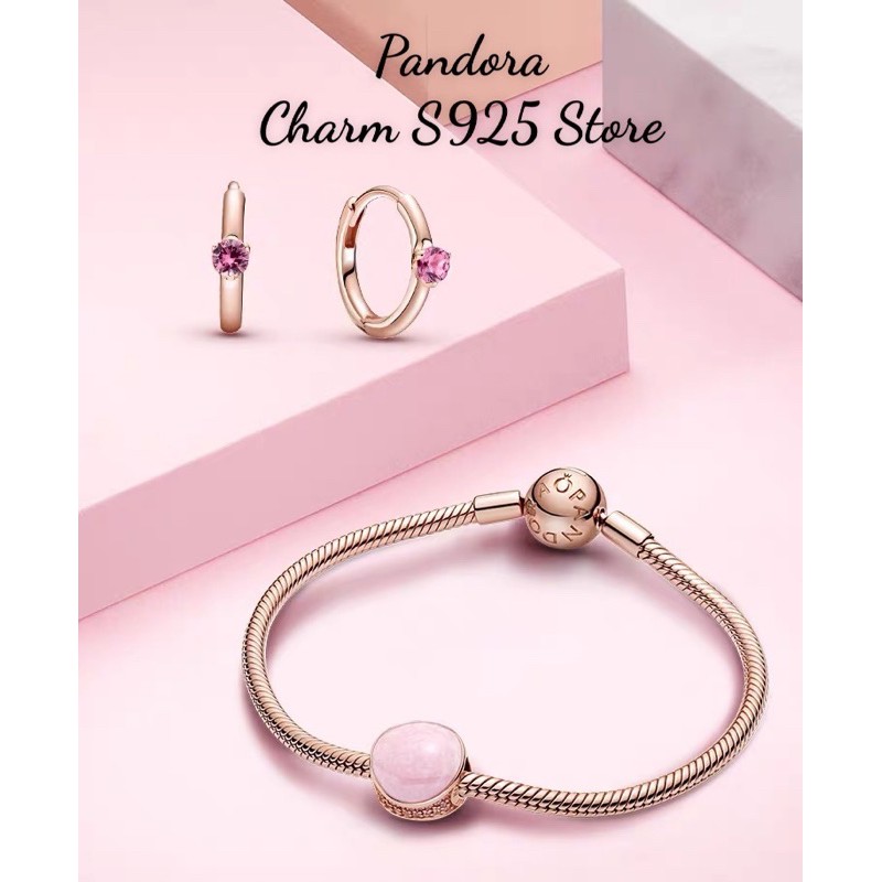 charm pan xỏ ngang đính đá hồng bạc s925 cao cấp
