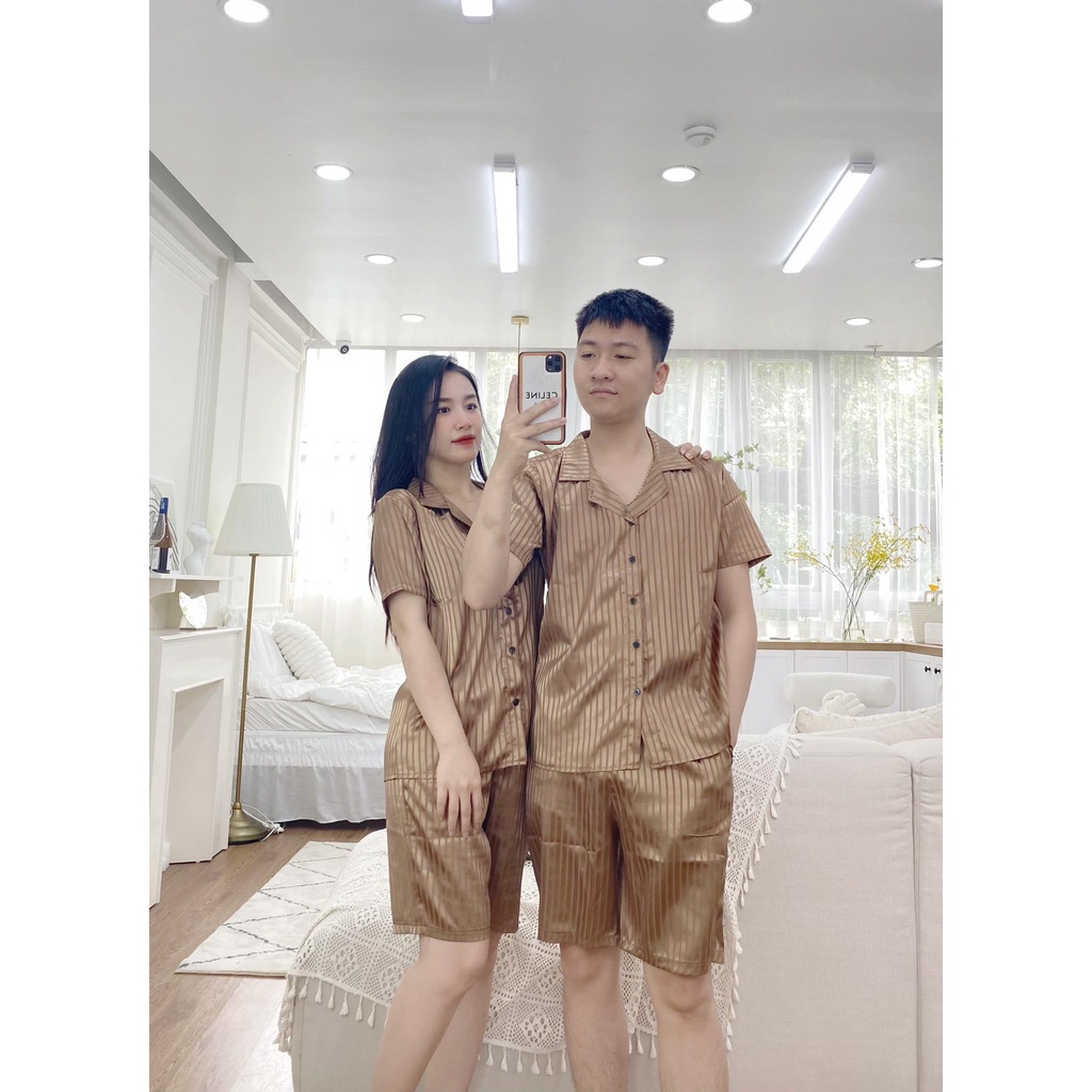 Bộ Đồ Pijama Lụa Cộc Tay Phù Hợp Cả Nam Và Nữ, Bộ Đồ Ngủ Cộc Tay Chất Lụa Gấm Cao Cấp