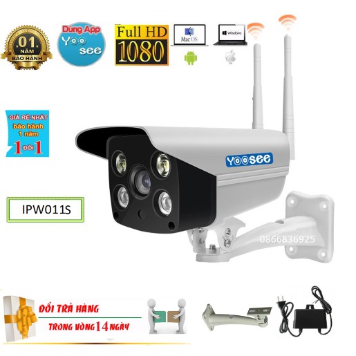 Camera wifi không dây YOOSEE ngoài trời & trong nhà 2.0 chống nước kháng bụi, đàm thoại 2 chiều,ban đêm có màu,Thu Âm