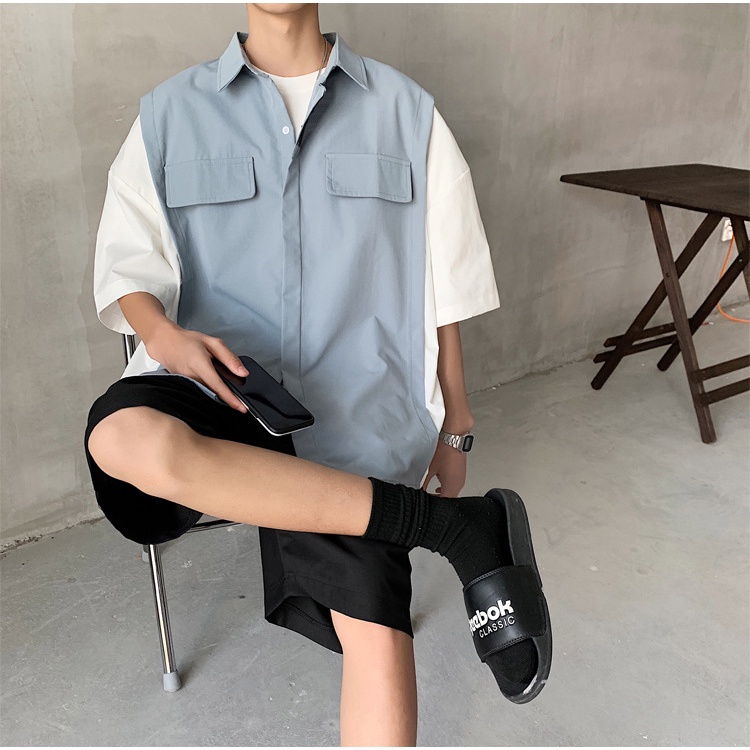 Áo Sơ Mi Tay Lỡ Form Rộng Phối Ulzzang, Sơ Mi Tay Lửng Phong Cách Hàn Quốc