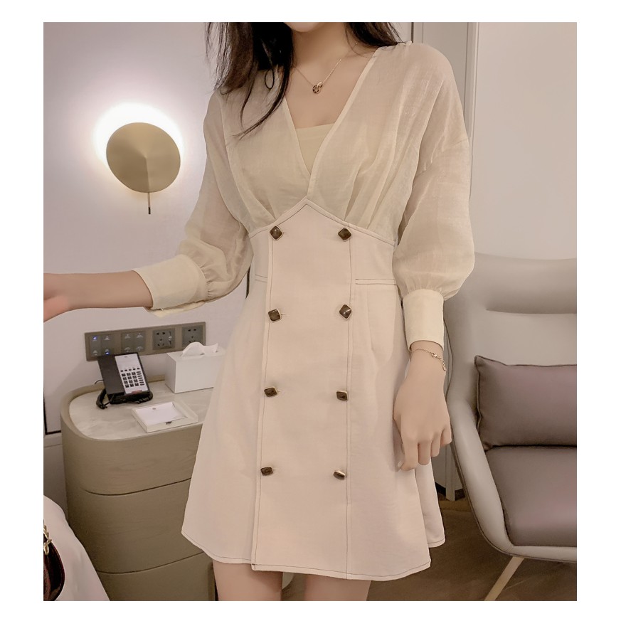 [FREESHIP]váy eo cao váy chữ A váy công sở( có áo quay ngực)