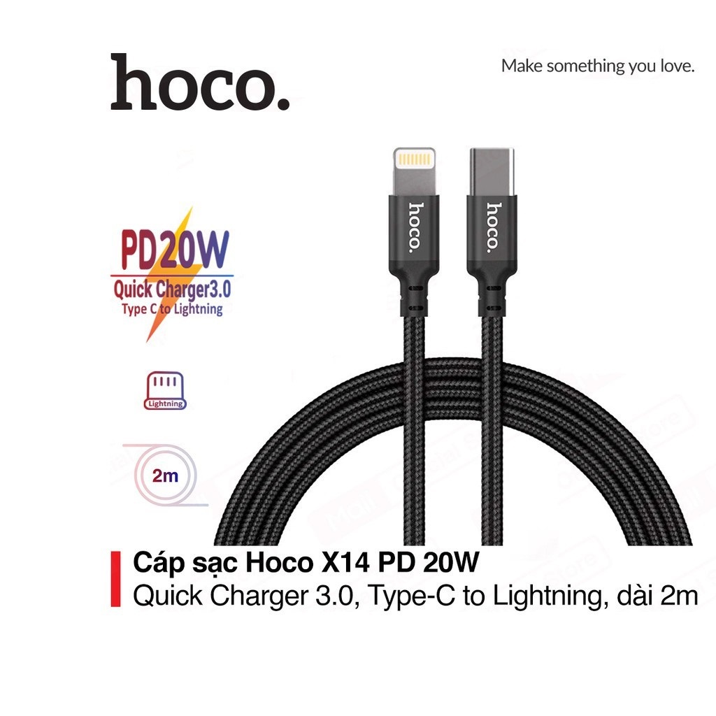 Dây Sạc Nhanh Iphone Chính Hãng Cáp Sạc Hoco x14 Type-C to Lightning PD 20W và USB to C 2.4A cho iphone - BH 12 T