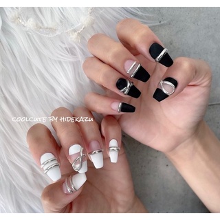Nailbox nuna móng úp thiết kế móng tay trắng đen chrome 3d nổi