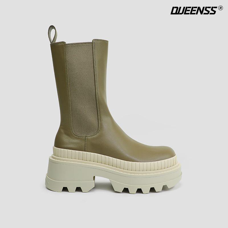 Chimney Giày Bốt Cao Đến Mắt Cá Chân Đế Dày Vừa Mỏng Chelsea Cho Nữ