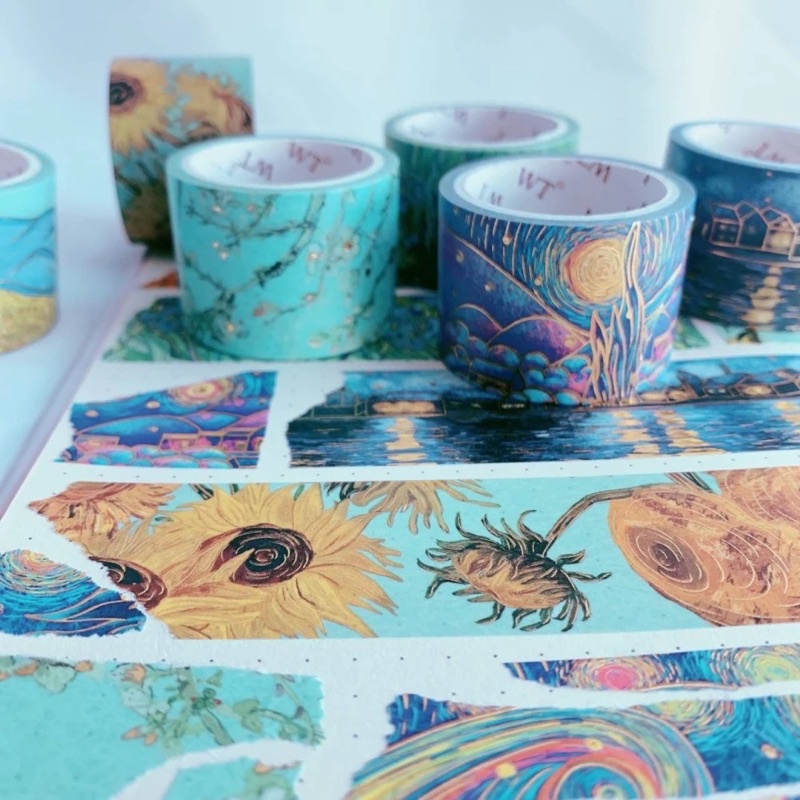 (Chiết theo chu kỳ) 6 mẫu băng dính washi tape hoạ tiết Van Gogh có mạ