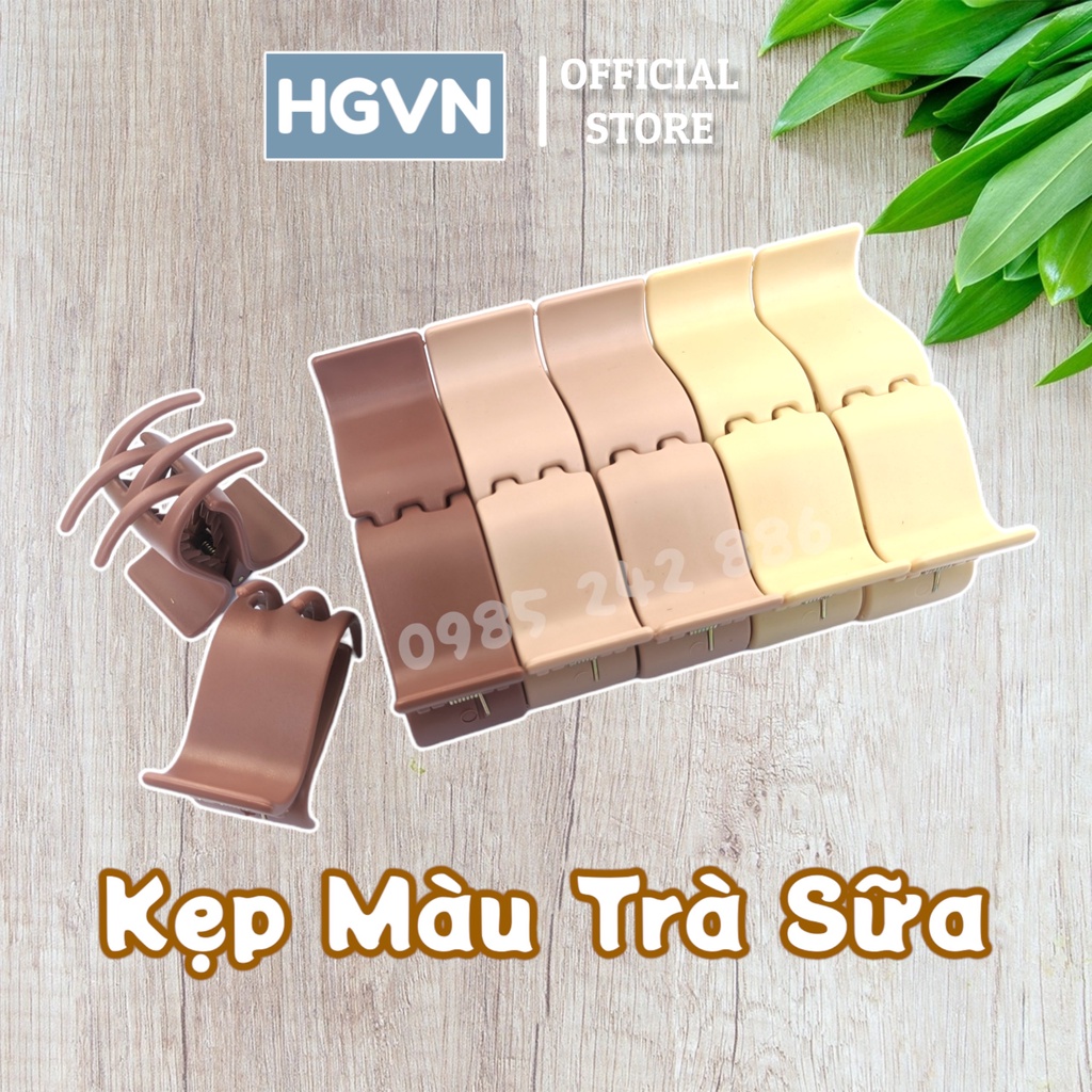 Kẹp Tóc Càng Cua 3 Răng, 5 Răng HGVN Màu Nâu Trà Sữa Pastel Thanh Lịch Cho Nữ Phong Cách Hàn Quốc