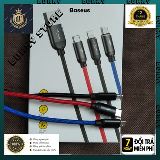 Dây Sạc 3 Đầu💝Cáp Sạc Nhanh Baseus 3 in 1 Lightning/ Type-C/ Micro Dây Nylon Siêu Bền