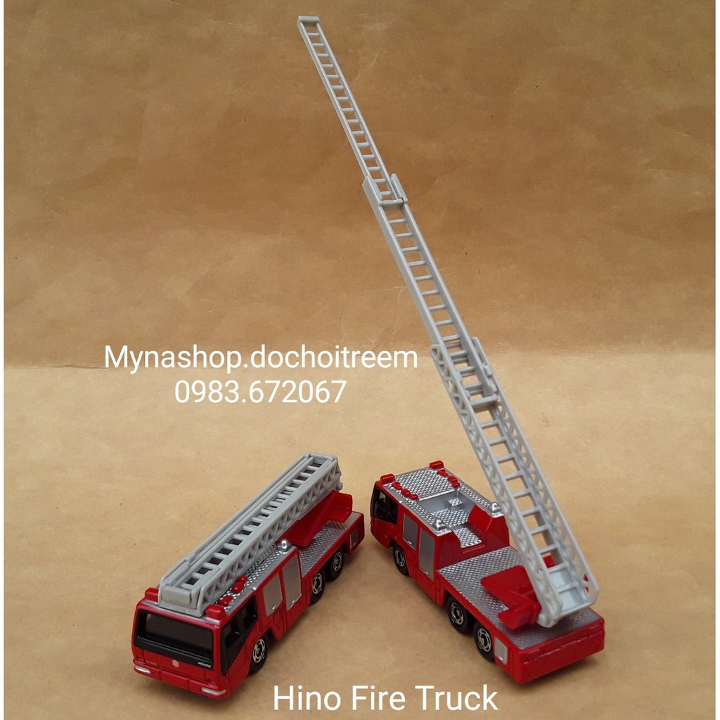 Xe mô hình tĩnh tomica không hộp - Hino Fire Truck - cứu hỏa thang màu xám