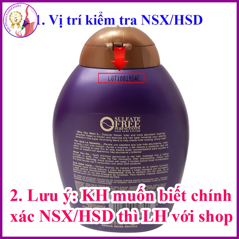 Dầu gội biotin collagen ogx giảm gàu và rụng tóc hỗ trợ mọc tóc 385ml made in usa - Thái Lan