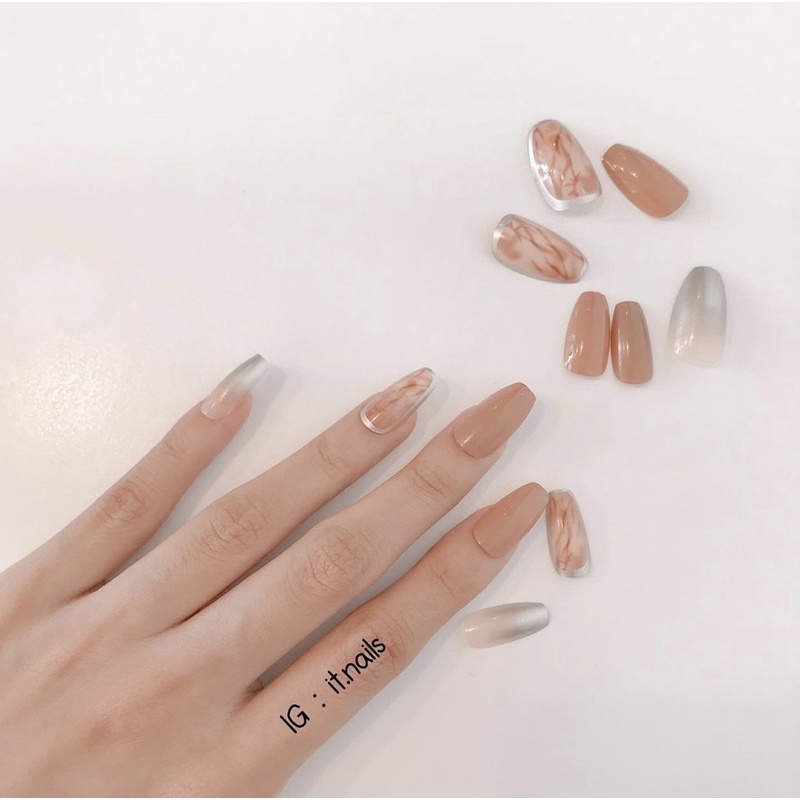 [Hàng có sẳn]Bộ 24 móng giả vân đá phối viền sang trọng