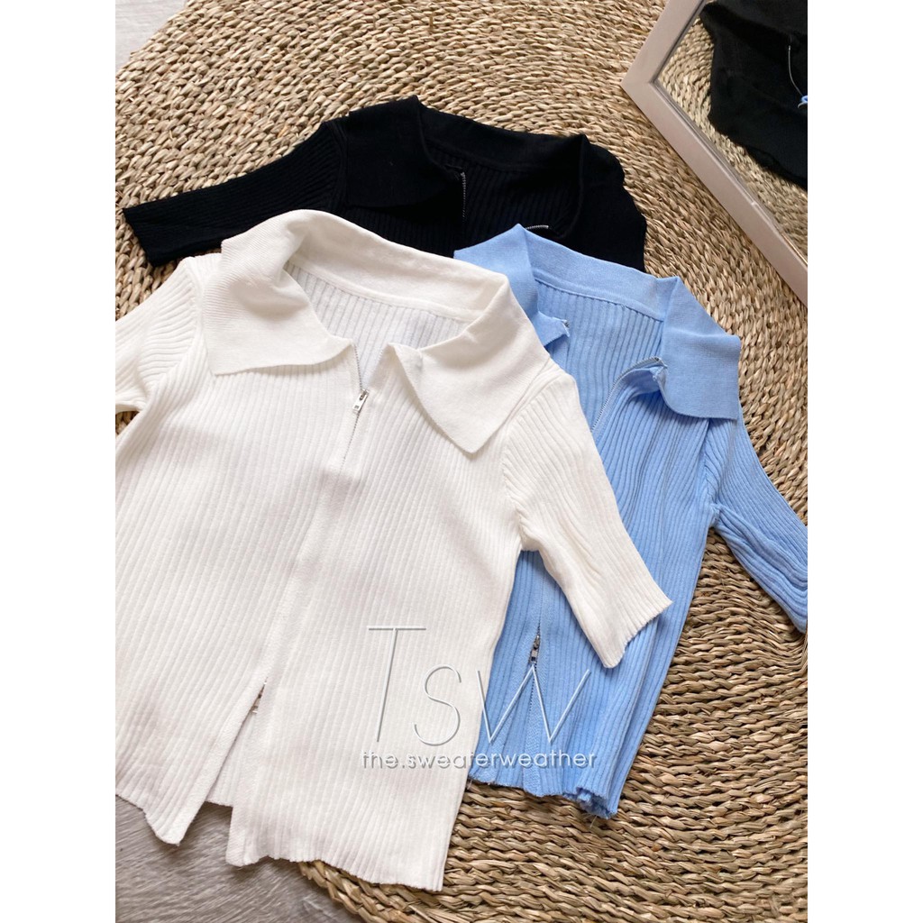 Áo polo kéo khoá len tăm, áo croptop ulzzang khoá kéo 2 đầu (Ảnh thật) | BigBuy360 - bigbuy360.vn
