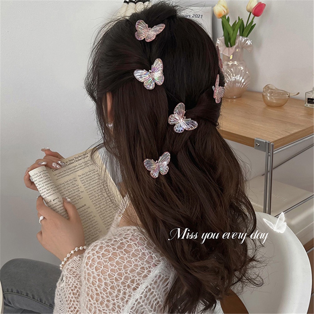 Set 5 Kẹp Tóc Hình Bướm Trong Suốt Ngọt Ngào Cho Nữ