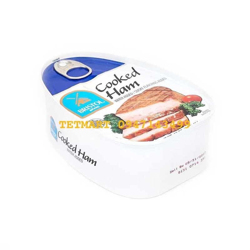 Thịt hộp đùi heo xông khói (ham, giăm bông) Cooked Ham Bristol - Nhập khẩu Mỹ 325g, thơm ngon, an toàn thực phẩm, hộp to