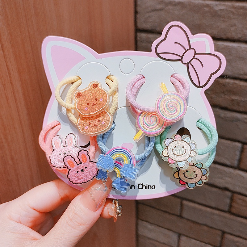 Set 10 Dây Cột Tóc Co Giãn Không Đau Hình Trái Cây Hoạt Hình Dễ Thương Cho Bé Gái