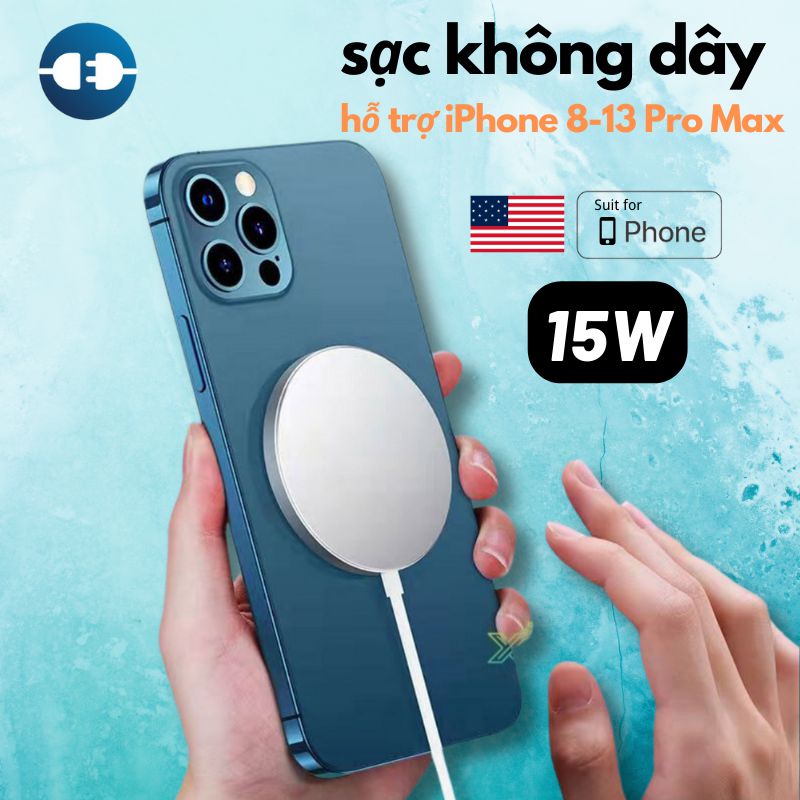 Bộ sạc không dây Magnetic cho IP 13/12/11/x/xs/max/8, đế sạc cao cấp chuẩn QI 15w hỗ trợ sạc nhanh