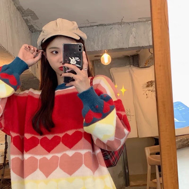 [ XẢ HÀNG ] Áo Len nữ đẹp đỏ Cổ Tròn Tết kiểu form rộng bigsize Hàn Quốc Dáng Rộng Ulzzang hot hit Chất Đẹp Dày Dặn