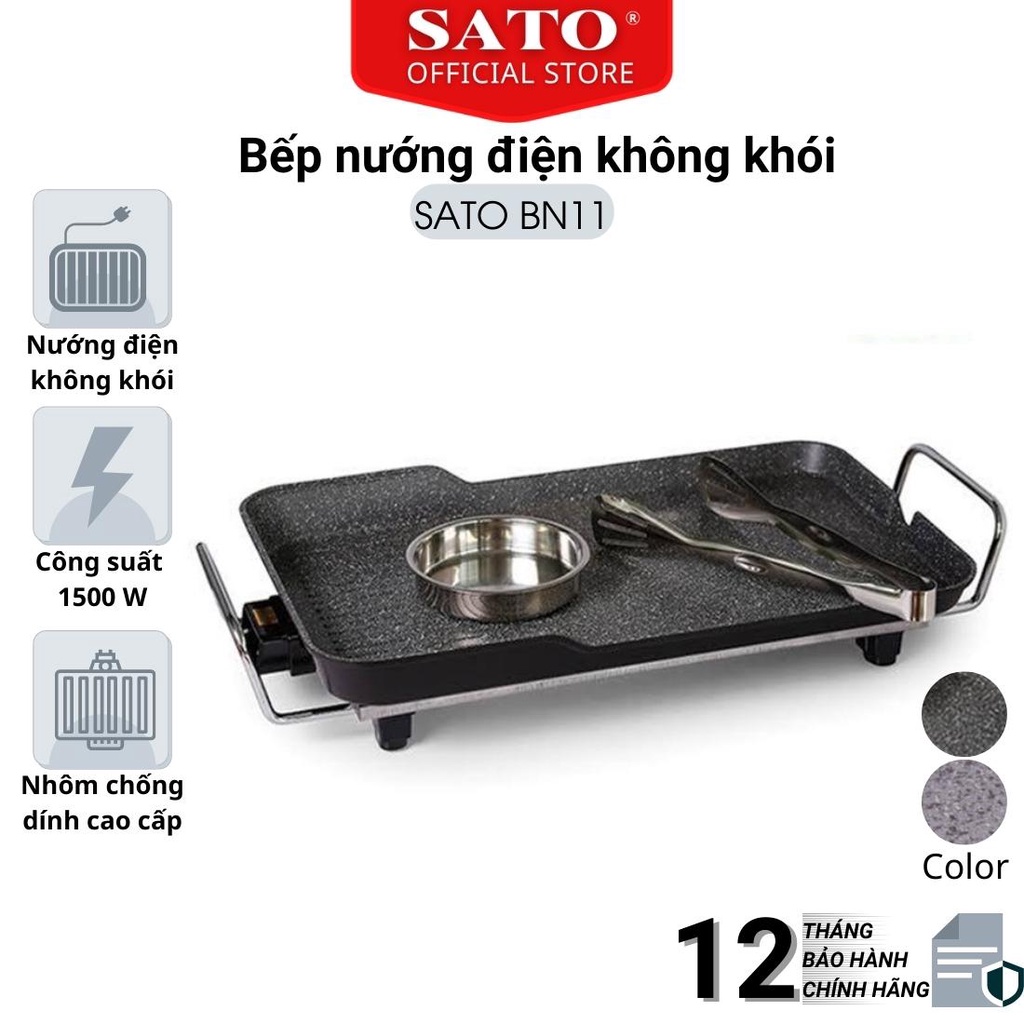 Bếp nướng điện không khói SATO BN11 chống dính cao cấp - bảo hành chính hãng 36 tháng
