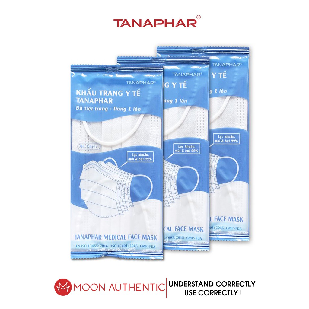 Khẩu Trang Y Tế Tanaphar 3 Lớp, 4 Lớp Màu Trắng, Đã Tiệt Trùng Từng Chiếc, 1 Chiếc