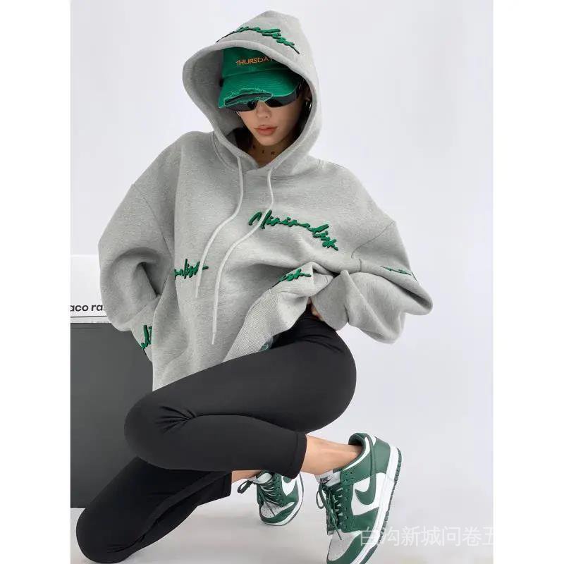 Áo hoodie có mũ trùm đầu dáng rộng tay dài thời trang xuân thu cho nữ