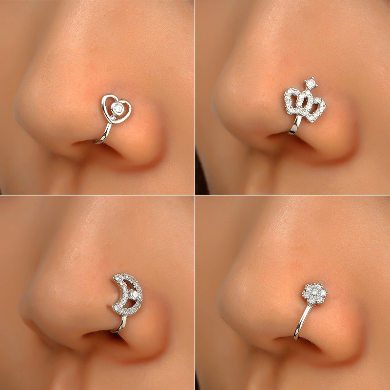 Bộ Khuyên Mũi Kẹp Mũi Không Đục Lỗ Hình Chữ U Đính Đá Zircon Giả Thời Trang