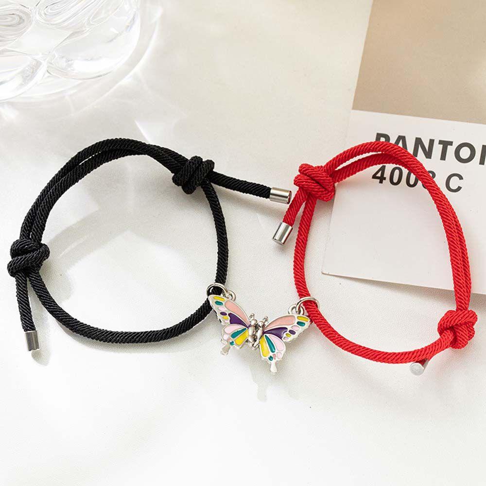 Vòng Tay Dây Bện Phối Hạt Nam Châm Có Thể Điều Chỉnh Phong Cách Hàn Quốc