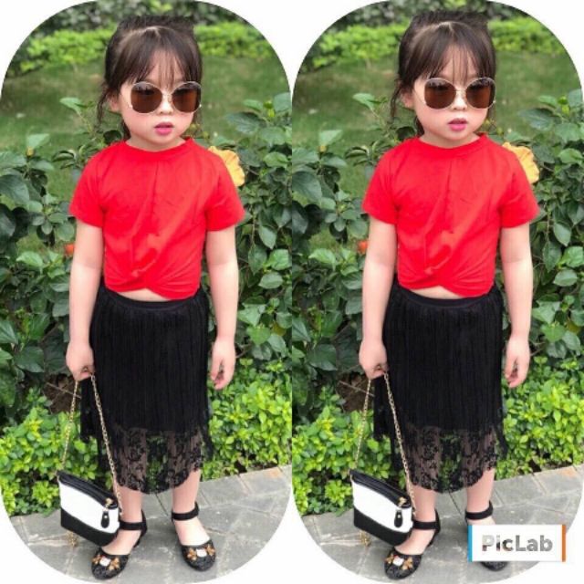 Sét bộ váy áo croptop váy ren 2 lớpcho bé diện mùa hè
