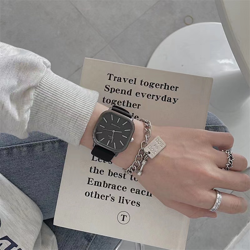 Đồng Hồ Đeo Tay Mặt Vuông Phong Cách Hàn Quốc Thời Trang Cho Nam Và Nữ