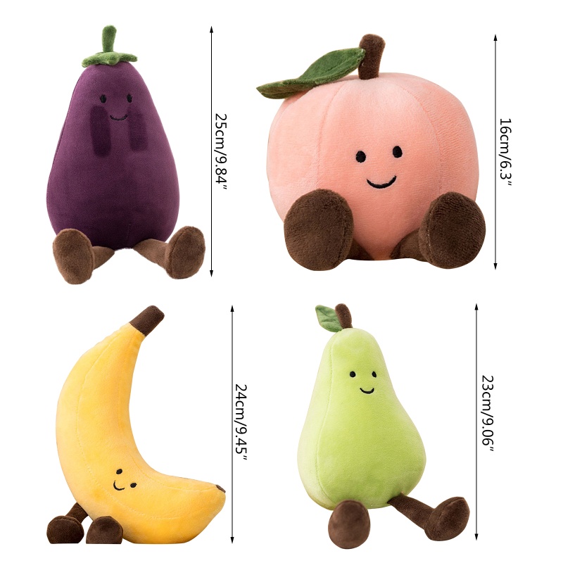 Whi Thú Nhồi Bông Hình Cây Cà Tím / Đào / Chuối / Lê Sáng Tạo Trang Trí Kệ Sách