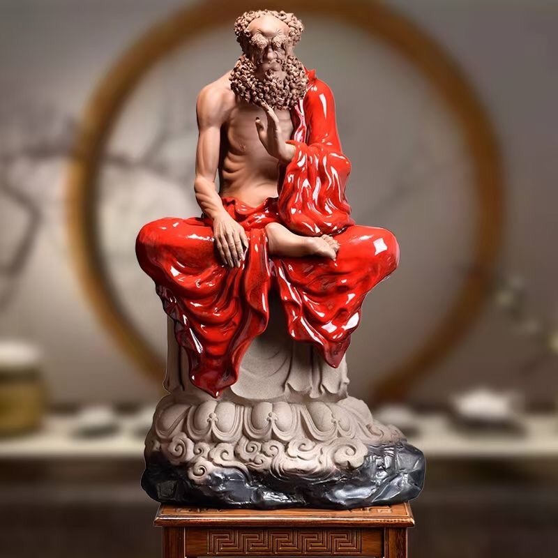 Tượng Đạt ma gốm tử sa cỡ lớn màu đỏ- Tượng Bồ đề đạt ma sư tổ trang trí decor không gian thiền tịnh