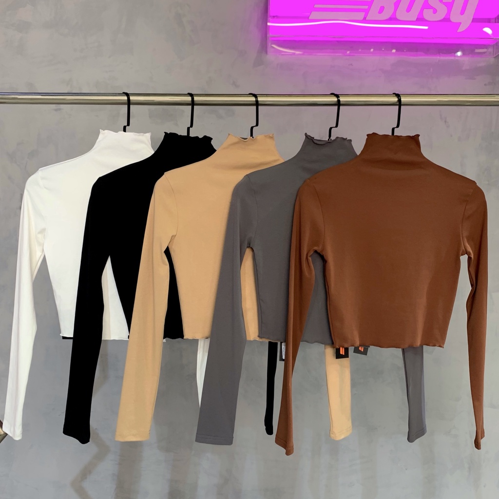 Áo Dài Tay Cuốn Bèo Croptop Thun Zip Co Giãn Ôm Sát DT6C