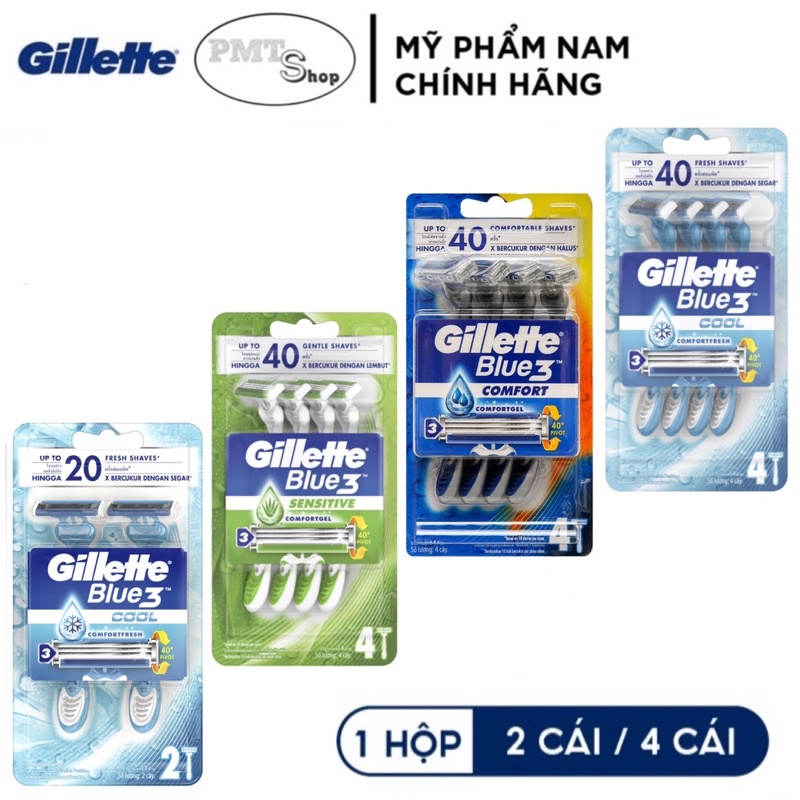 Hộp 4 cây Dao Cạo Râu GILLETTE Blue 3 Sensitive , Ice, Comfort loại không thay lưỡi