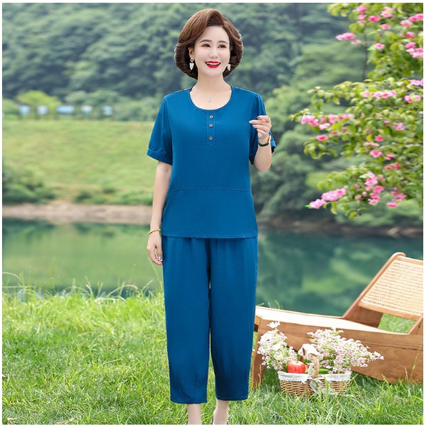 (HÀNG SẴN) Bộ Đồ Lụa Cotton Mềm Đẹp Cho Mẹ AB29 - Hàng Quảng Châu Cao Cấp