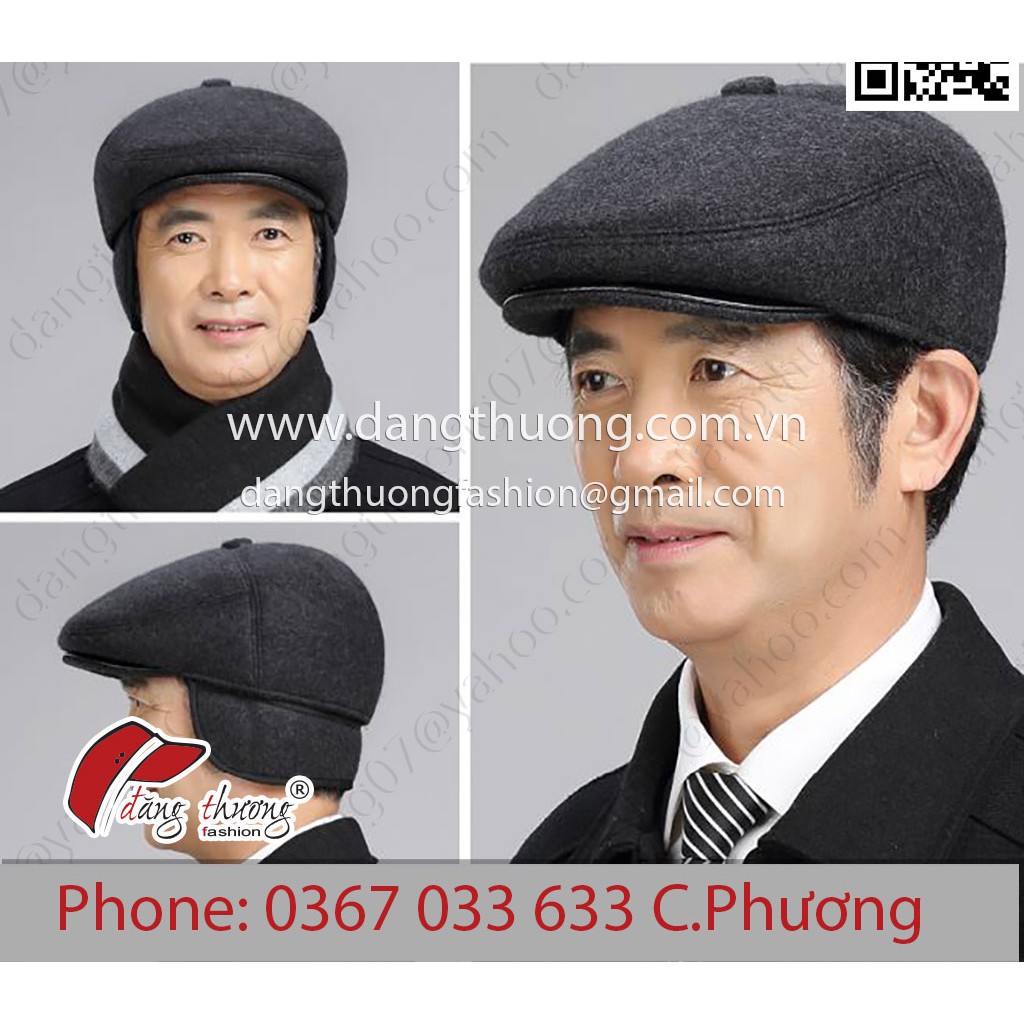 Mũ nồi nam bere beret nam trung niên cao tuổi cổ điển nỉ dạ dày dặn có tai phủ che tai ấm ấp