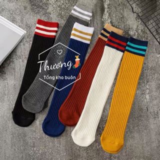 Tất len gân cổ cao viền kẻ kiểu dáng Hàn Quốc
