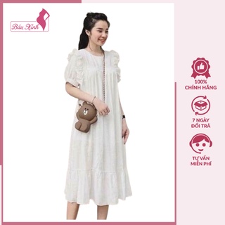 Váy bầu công sở - Đầm bầu đẹp màu trắng chất đũi hàn freesize tới 70kg BN40