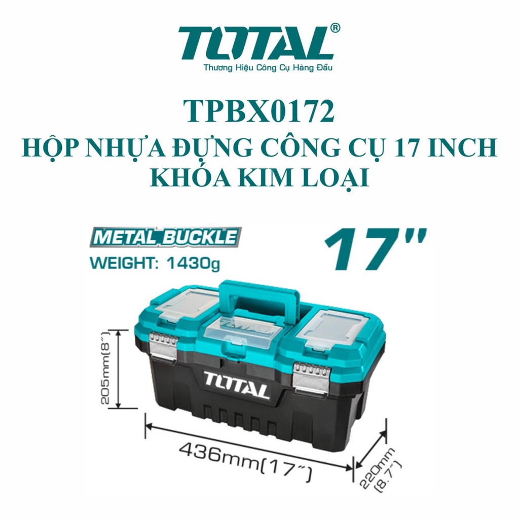 Hộp nhựa đựng công cụ 17 inch khóa kim loại Total TPBX0172