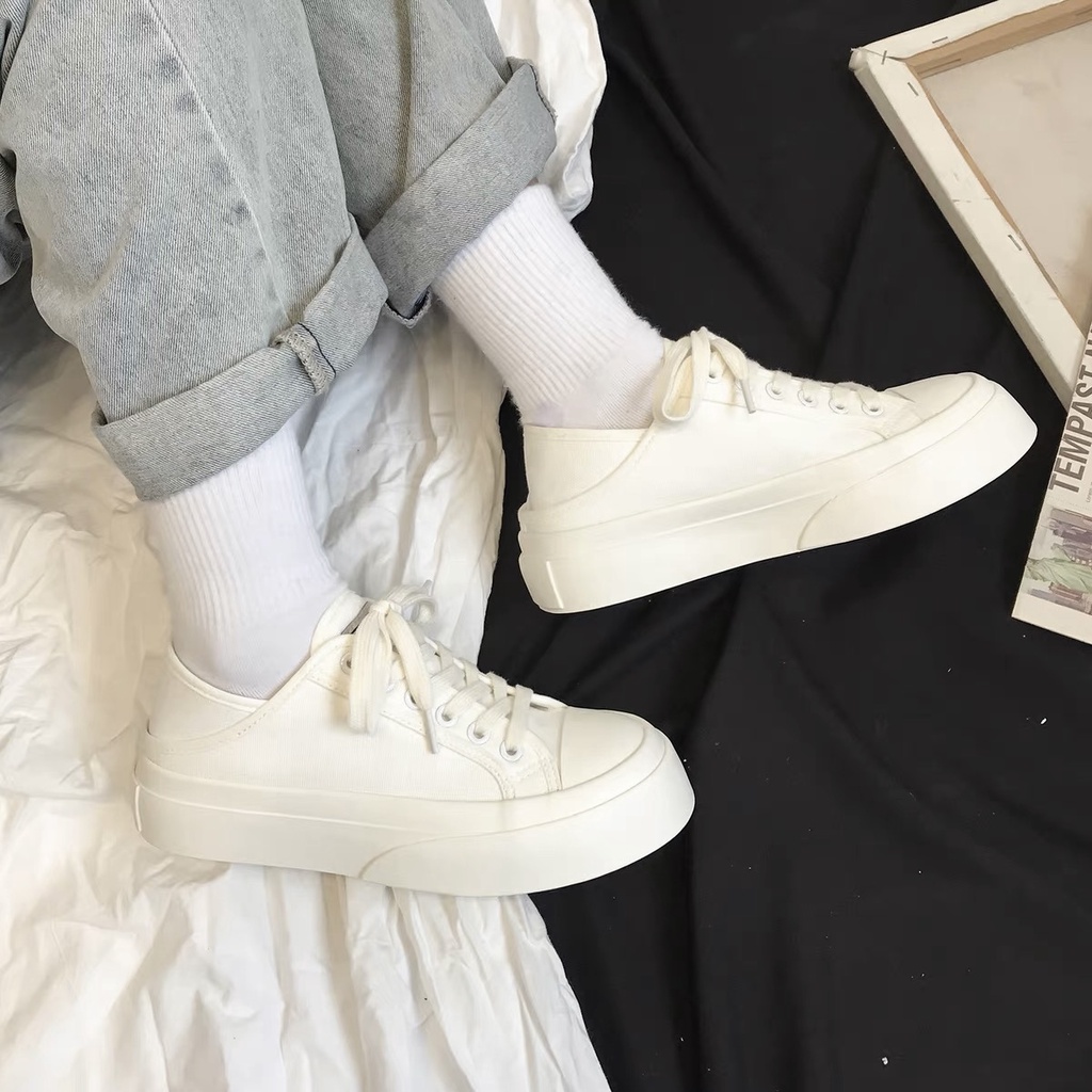 Giày thể thao giẫm gót đế bánh mì, giày sneaker dáng basic đi hai kiểu