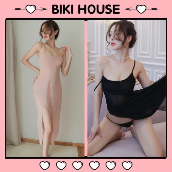 Đầm ngủ maxi ren xuyên thấu sexy váy ngủ nữ dài gợi cảm 2 dây đen nude BIKI HOUSE N137 - TPHCM Đẹp
