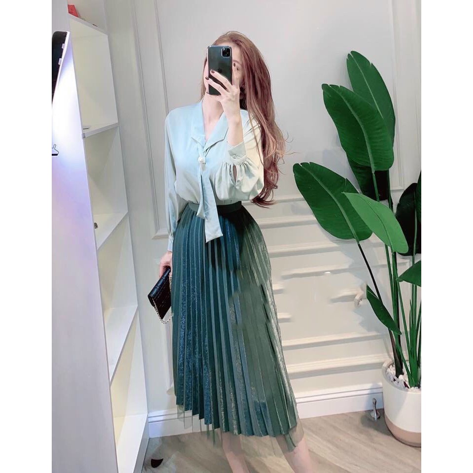 Chân váy xếp ly xòe dáng dài phối ren LYNS - Váy xếp li Hai lớp lưng cao có thể mặc được 2 kiểu -MS04 | BigBuy360 - bigbuy360.vn