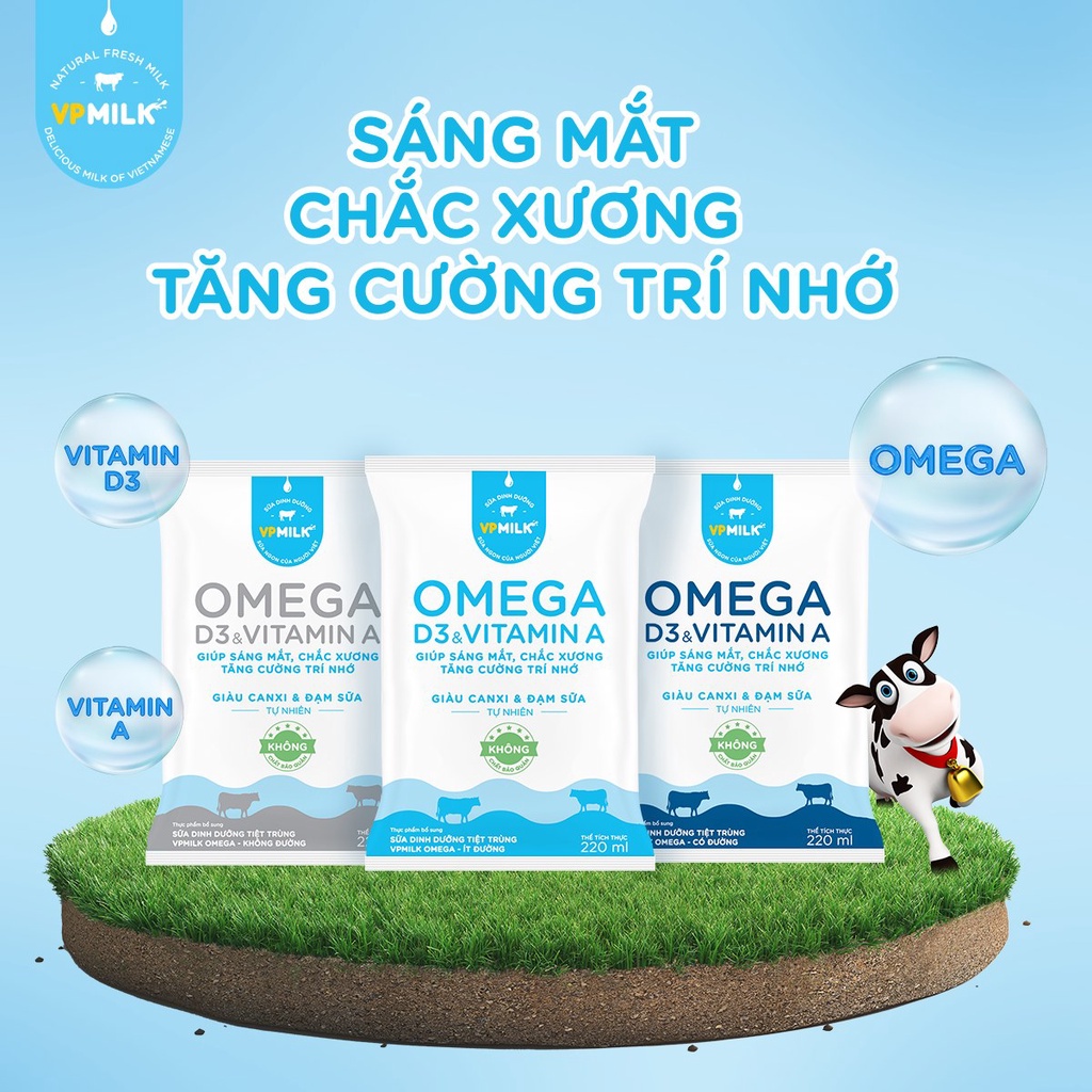 Sữa Dinh Dưỡng Tiệt Trùng VPMilk Omega Không Đường Cho Bé Từ 1 Tuổi