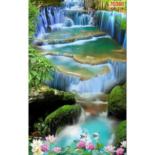 Tranh lụa 3D Hàn Quốc cảnh thác nước khổ dọc KT cao 1.25m*0.8m
