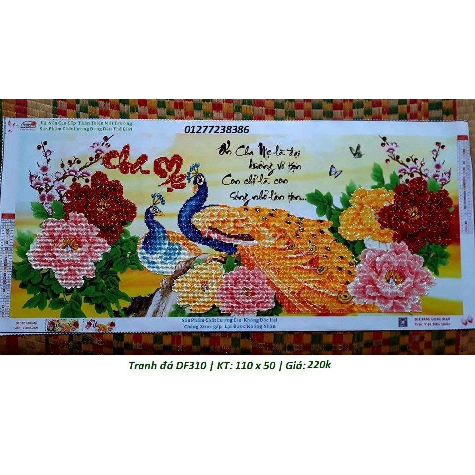Tranh đính đá cha mẹ KT:110x50cm,tranh gắn đá chưa gắn.
