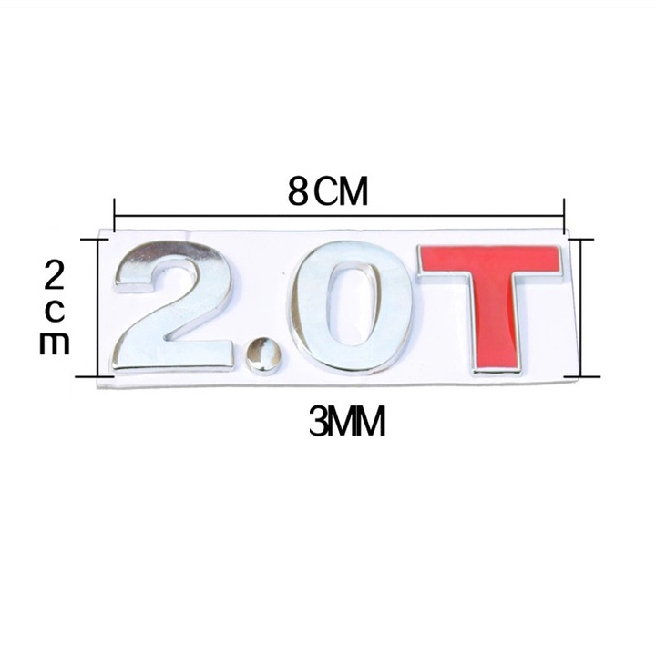 Decal tem chữ 1.8T, 2.0T và 3.0T inox dán đuôi xe ô tô KÍCH THƯỚC 8.5×2.5cm  - HÀNG CÓ SẴN