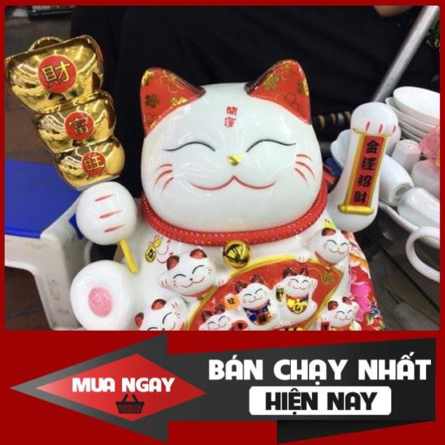 [SP BÁN CHẠY] Mèo Thần Tài Cầm Xiên Đĩnh Vàng Cao 27 Cm kèm sạc và thảm