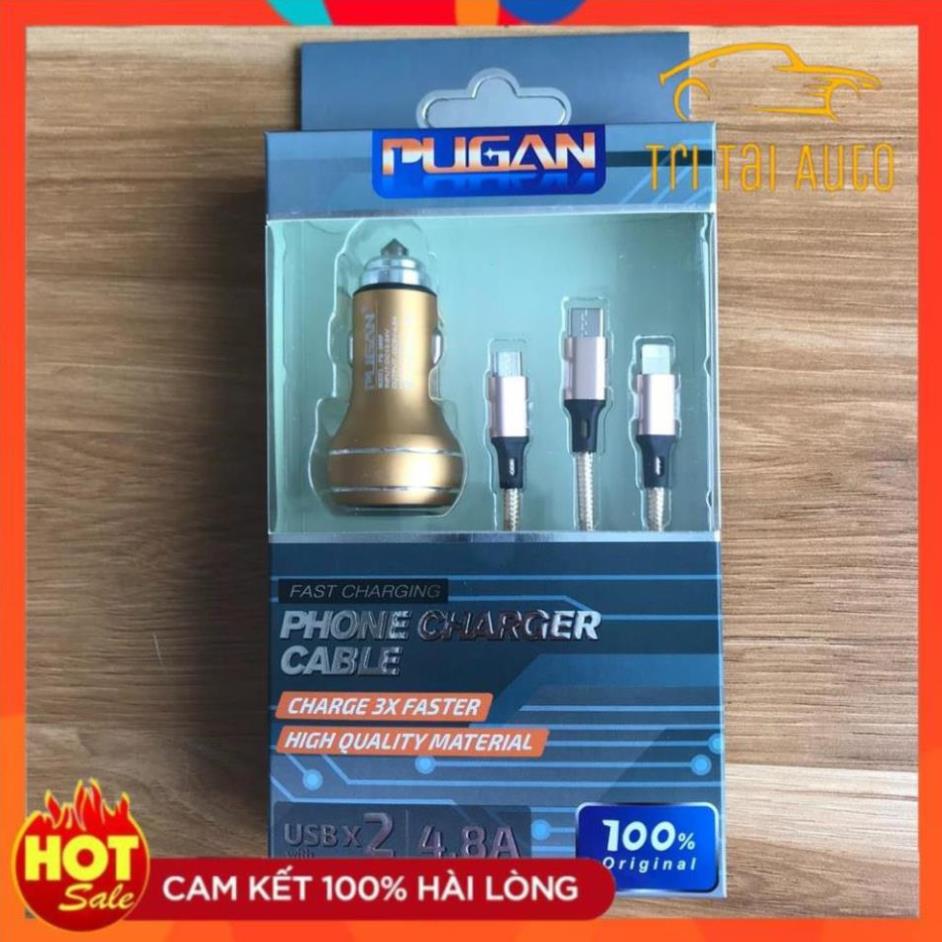 Tẩu sạc nhanh ô tô 3 đầu pugan dùng điện 12V